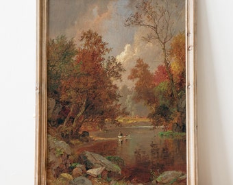 Pintura antigua de otoño, impresión artística de otoño vintage, paisaje otoñal melancólico, impresión artística de paisaje vintage, pintura al óleo de otoño, arte imprimible