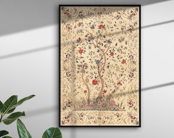 Antyczne indyjskie dzieła sztuki tekstylnej, Drzewo Życia Kalamkari, Vintage Textile Print, Druk Palempore, Tradycyjny indyjski gobelin ścienny