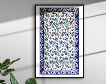 Turkish Ottoman Floral Art, Turkish Vintage Art Print, Turkish Wall Art, Islamic Wall Art, Printable Art, Moroccan Painting, Turkish Tile