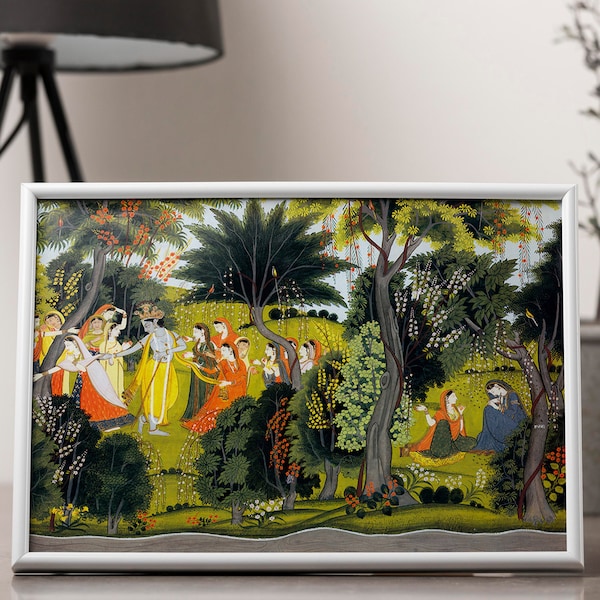 Antique Gopi Krishna Painting, Indian Folk Art, Pichwai Traditional Paintings, Pichwai Art, Radha Krishna Art, Housewarming Gift