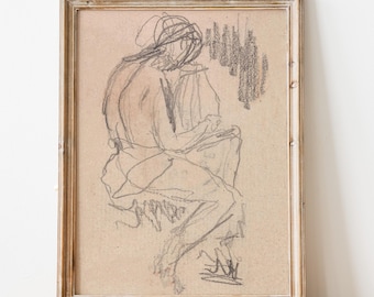 Antike Skizze Kunstdruck, Vintage Figur Skizze, Figur Studie Kunst, Porträt-Skizze, sitzende Figur Zeichnung, druckbare Kunst, Vintage Zeichnung