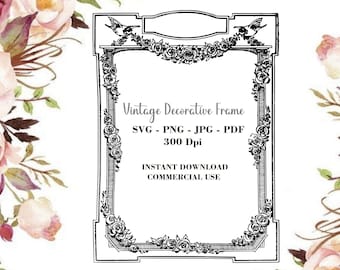 cadre floral victorien vintage, cadres vintage SVG, cadre Clipart, élément de bordure, cadre décoratif antique, vecteur fleuri géométrique, Cricut