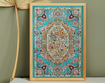 Perzische kunstprint, Perzische miniatuur, Perzische schilderkunst, patroon van de islamitische kunst, wandtapijtmuurdecor, antieke patroonkunst, afdrukbare kunst
