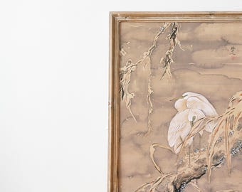 Antieke Japanse botanische kunst, vintage Botanicals, reigers vogels in de sneeuw, kunst aan de muur vogel, Japanse kunstafdruk, afdrukbare vogelkunst, vogelafdruk