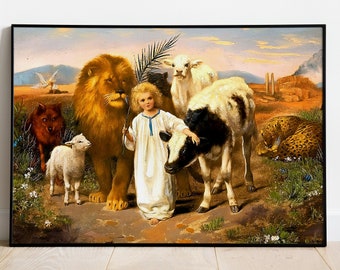 The Peace 1896 Painting by William Strutt - A Little Child Shall Lead Them, Peace, Jesus Lover Gift, Antique Painting, Christian Decor