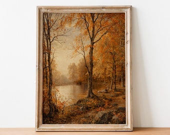Vintage Autumn Landscape Painting, Indian Summer, Autumn Decor, Fall Wall Art, Autumn Wall Art, Autumn Wall Decor, Printable Fall Art