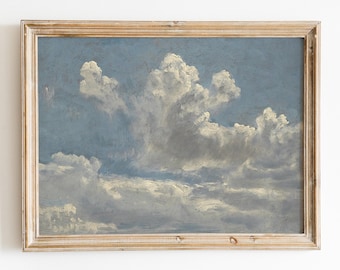 Antique Cloud Study Painting, Vintage Landscape Painting, Vintage Wall Art, Antique Art, Antique Painting, Printable Art, Neutral Wall Art
