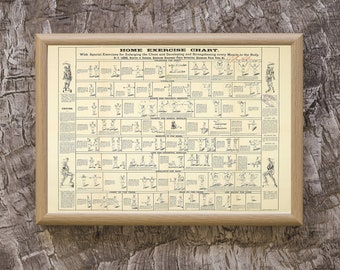 Vintage Fitness Chart, Fitness Poster Print, Home Exercise Vintage Chart, Gym Wall Art Gift, Gym Room Decor, Sports Gifts, Vintage Exercise