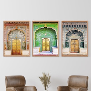 Indian Palace Door Set of 3, Indian Folk Art, Indian Palace Door Print, Living Room Decor, Indian Vintage Art, Indian Wall Art, Boho WallArt