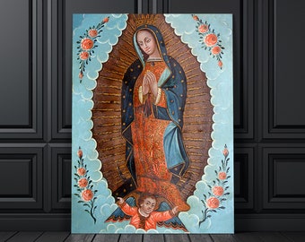 Our Lady of Guadalupe Print, 19th century, Catholic Art Print, Vintage Virgin Mary, Antique Retablo, Christian Prints, Mexican Folk Art