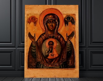 Antiga Mãe de Deus do Sinal, Pintura Vintage da Madona Negra, Virgem Maria Negra, Ícone Religioso Vintage, Impressão de Arte Católica