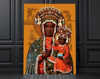 The Black Madonna of Czestochowa Art Print, Vintage Black Madonna Art, Black Virgin Mary, Madonna And Child, Virgin Mary Art, Christian Art