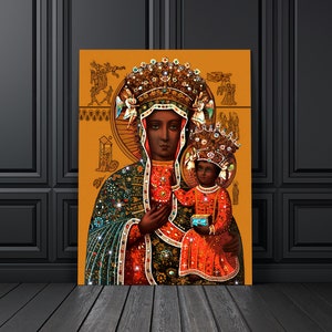 Stampa artistica della Madonna Nera di Czestochowa, Arte Vintage della Madonna Nera, Vergine Maria Nera, Madonna col Bambino, Arte della Vergine Maria, Arte Cristiana