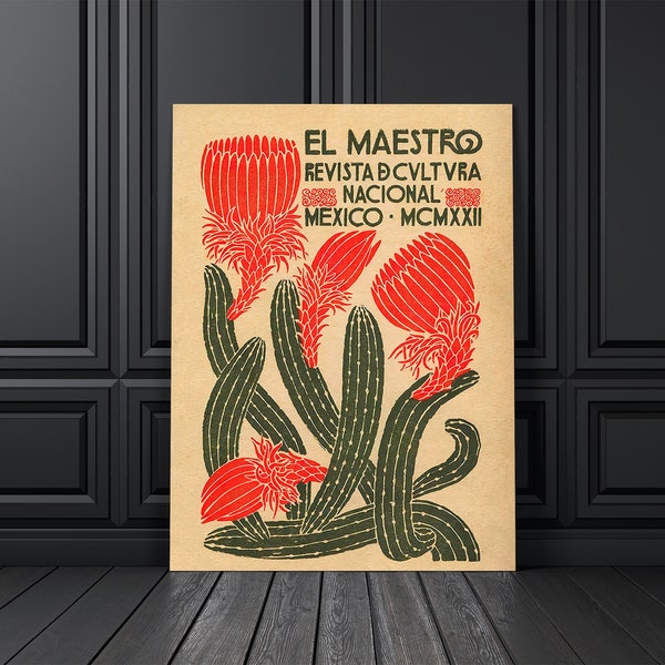 Vintage EL Maestro Poster, Mexican Exhibition Art Poster, Vintage Cactus Wall Art, Mexican Poster, Mexico Travel Poster Printable, Gift Idea