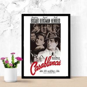 Póster de la película Casablanca de 1942, póster de la película Casablanca en italiano, impresión de póster de película vintage, arte cinematográfico vintage, arte cinematográfico clásico, póster de película