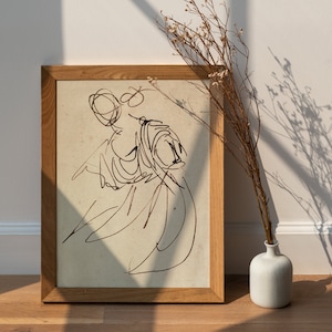 Vintage Figure Drawing Art, Antique Line Drawing, Sketch Art, Abstract Woman, Female Print, Vintage Drawing, Woman Print, Minimalist Wallart