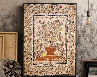 Vintage Kalamkari Tree of Life, Vintage Textile Print, Indian Painting, Indian Wall Decor, Indian Art Print, Palempore, Gallery Wall Prints