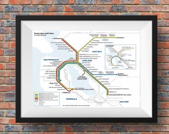 BART - Bay Area Rapid Transit Map 2023, Carte BART actuelle, Carte du métro de San Francisco, Carte BART imprimable, Carte du train, Carte ferroviaire, Californie