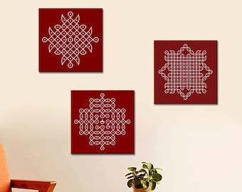 Kolam Art Print - Set om 3, indisk Rangoli-konst, traditionell indisk folkkonst, Alpona-design, Pulli Kolam Digital, Pooja Decor, Muggu Art,