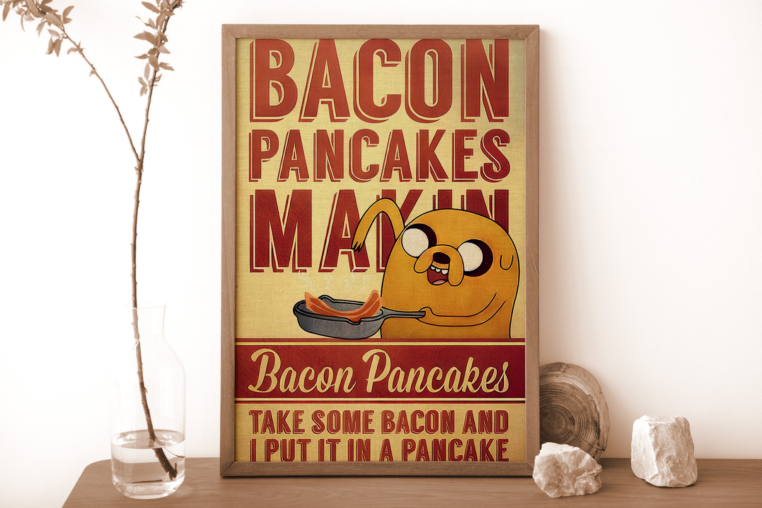 Bacon Pancakes Poster, Retro Adventure Time Poster, Vintage Cartoon Character Poster