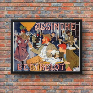 Absinthe Berthelot by Henri Thiriet Poster, Vintage Alcohol Poster, Bar Wall Art, Kitchen Decor, Cocktail Wall Art, Bar Decor, Alcohol Decor