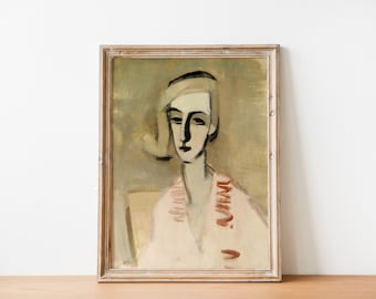 Antique Woman Portrait, Home Decor Paintings, Portrait Painting, Vintage Abstract Portrait Painting, Woman Portrait Print, Printable Art