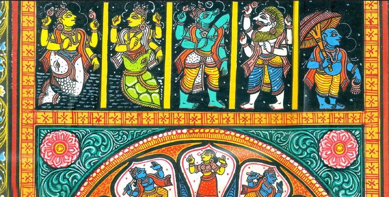 Ilustrações vintage de Dashavatar, arte de parede hindu, presente de inauguração, impressão de arte indiana, pintura hindu, presente hindu, arte hindu, deus hindu imagem 8