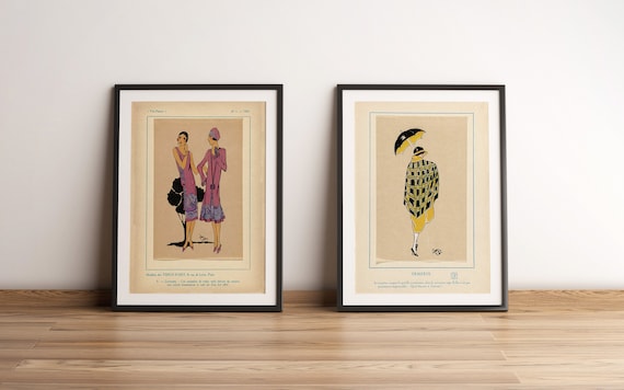 Vintage Fashion Illustration Set Of 2, Vintage Clothing, Fashion Wall Art, Paris Style, Fashion Drawing, Women's Fashion, Très Parisien 1925