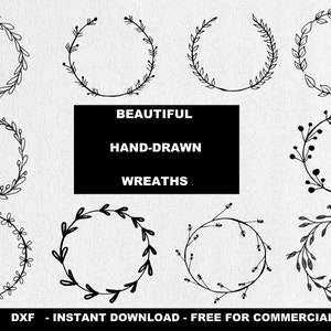 10 Hand-Drawn Floral WREATH SVG, Wreath Bundle Svg png, Floral Frame Svg, Laurel Wreath Svg, Wreath PNG, Circle svg, Cricut, Cut File Dxf