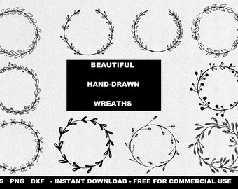 10 Corona floral dibujada a mano WREATH SVG, Wreath Bundle svg png, Floral Frame Svg, Laurel Wreath Svg, Wreath PNG, Circle svg, Cricut, Cut File Dxf