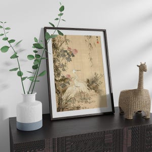 Vintage Japanese bird and flower wall art print