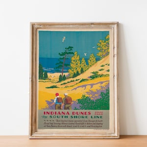 1929 Original Indiana Dunes State Park by South Shore Line, Vintage Travel Poster, USA Travel Poster, Printable Retro Travel Poster