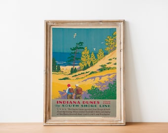 1929 origineel Indiana Dunes State Park door South Shore Line, vintage reisposter, reisposter VS, afdrukbare retro reisposter