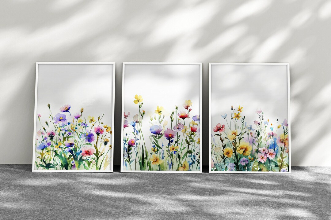 Floral Watercolor Print Set of 3, Colorful Floral Watercolor Print Set ...