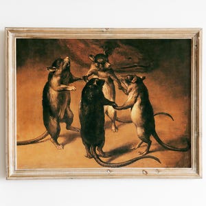 The Dance Of Rats Antique Painting, Antique Rats Painting, Weird Antique Art, Renaissance Art Print, Rat Wall Art, Renaissance Animal Print