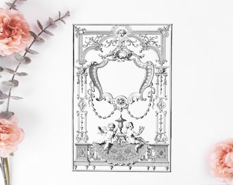 Vintage Victorian Decorative Frame with Cherubs, Vintage Frames SVG PNG JPG download, Antique Decorative Frame, Vector Ornate Geometric,