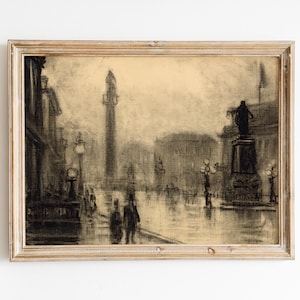 The Monument London Sketch, Vintage London Art Print, British Art, London Drawing, Vintage London Print, Antique Sketch Art, Printable Art