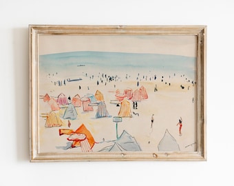 Vintage Beach Scene 1900s, Vintage Coastal, Seascape Painting, Beach House Wall Art, Vintage Beach Art, Printable Vintage, Retro Beach Print