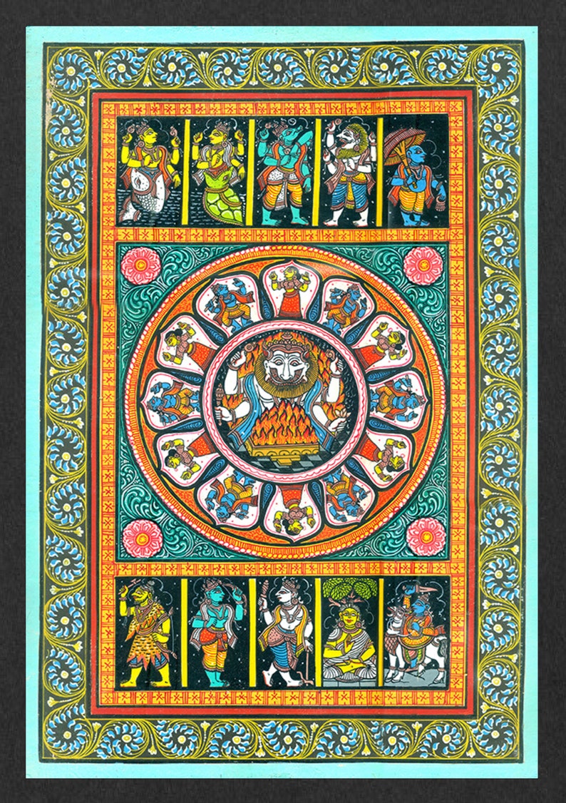 Ilustrações vintage de Dashavatar, arte de parede hindu, presente de inauguração, impressão de arte indiana, pintura hindu, presente hindu, arte hindu, deus hindu imagem 10