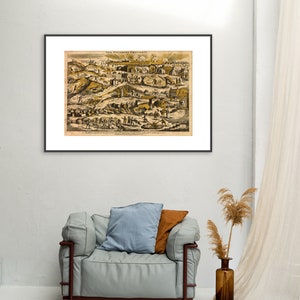 May include: A vintage illustration of "The Pilgrim's Progress" by John Bunyan. The image depicts a detailed scene with multiple figures and buildings, all in shades of brown and yellow.