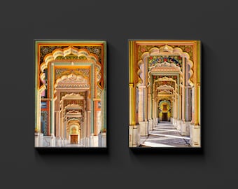 Indian Vintage Palace Door SET OF 2, Patrika Gate Jaipur, Indian Folk Art, Indian Palace Mughal Art, Indian Travel Poster, Indian Art Print
