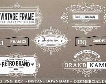 Vintage Digital Frames Bundle Set Of 21, Ornate Frames, Border ClipArt, Frame Clipart, Wedding Invitation, Digital Frames SVG Vintage Labels