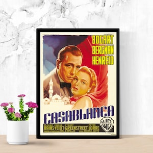 Casablanca Movie Poster, Vintage Movie Poster Print, Vintage Film Art, Classic Movie Art, Classic Movie Poster, Retro Movie Poster, 3 Sizes