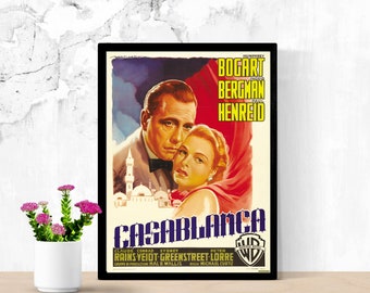 Casablanca Movie Poster, Vintage Movie Poster Print, Vintage Film Art, Classic Movie Art, Classic Movie Poster, Retro Movie Poster, 3 Sizes