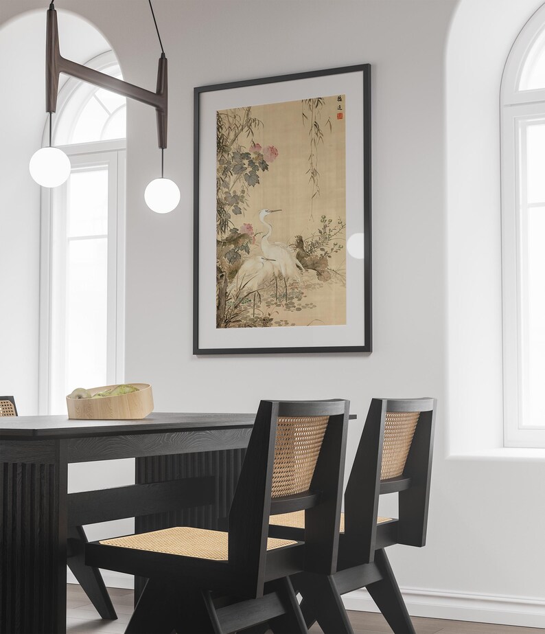 Vintage Japanese floral and bird art print