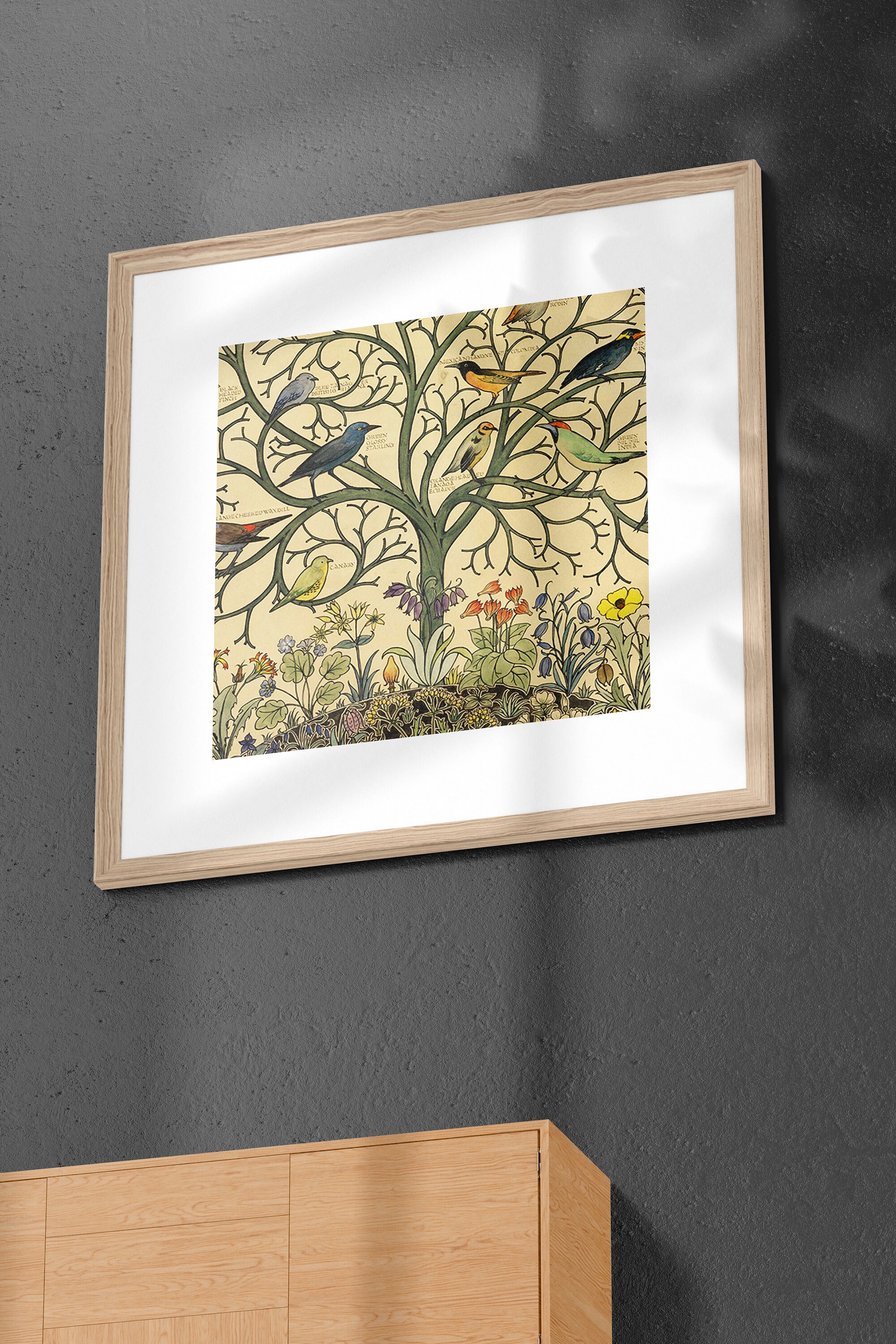 Antique Tree of Life Painting With Songbirds - Vintage Birds Art Print ...