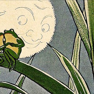 Vintage animal print featuring musical frogs