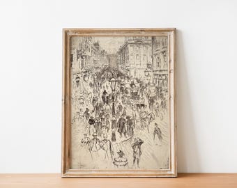 New Oxford Street London Sketch, Antique England City Sketch, London Vintage Art, London City Print, London Print, Sketch Drawing Printable