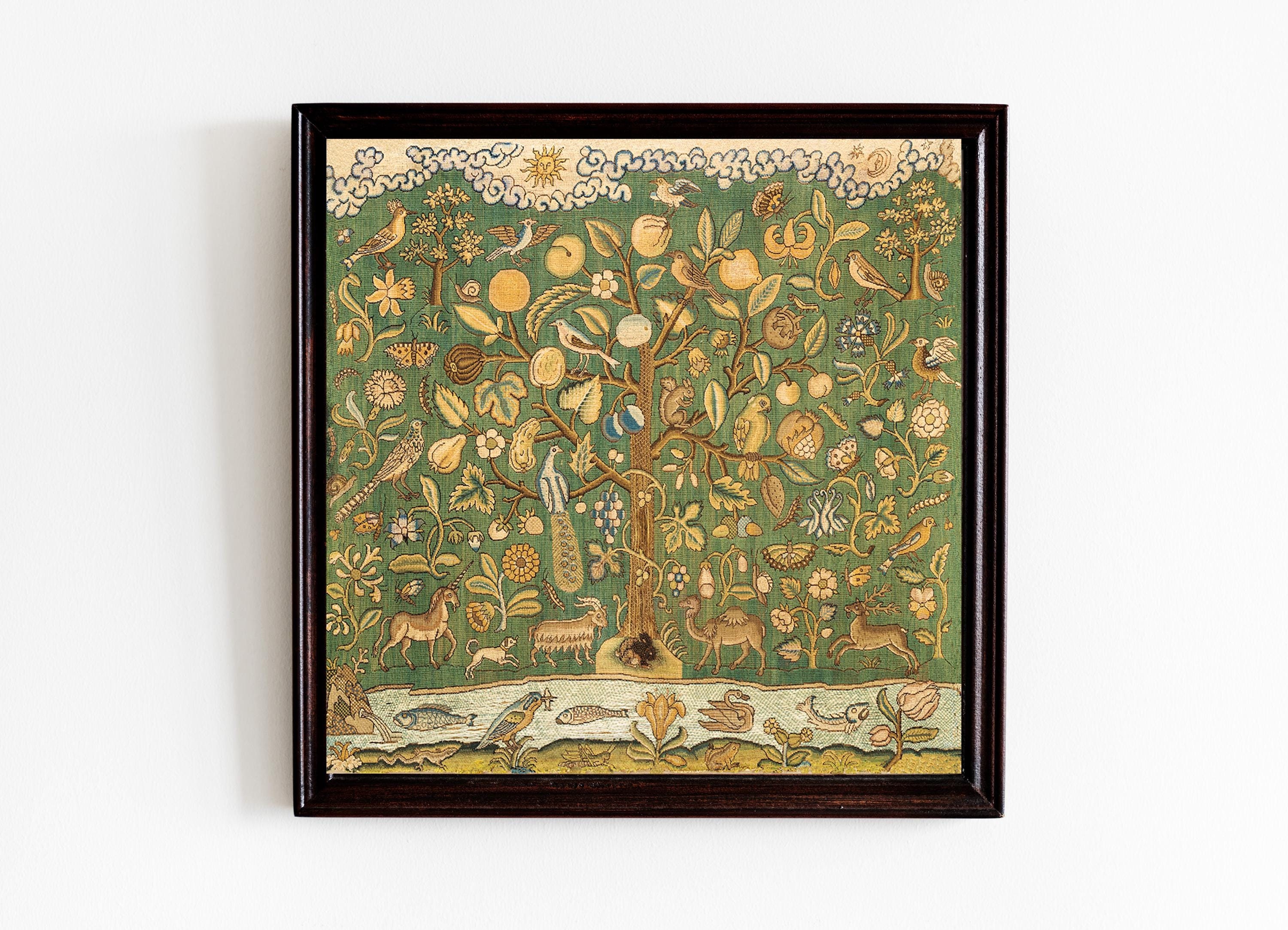 Antique Tree Of Life Art Print, Vintage Nature Wall Art, Medieval Tapestry, Antique Art Print, Antique Artwork, Digital Art Print