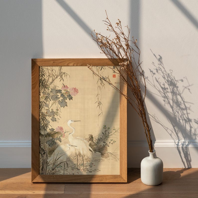 Japanese nature wall decor with floral illustration